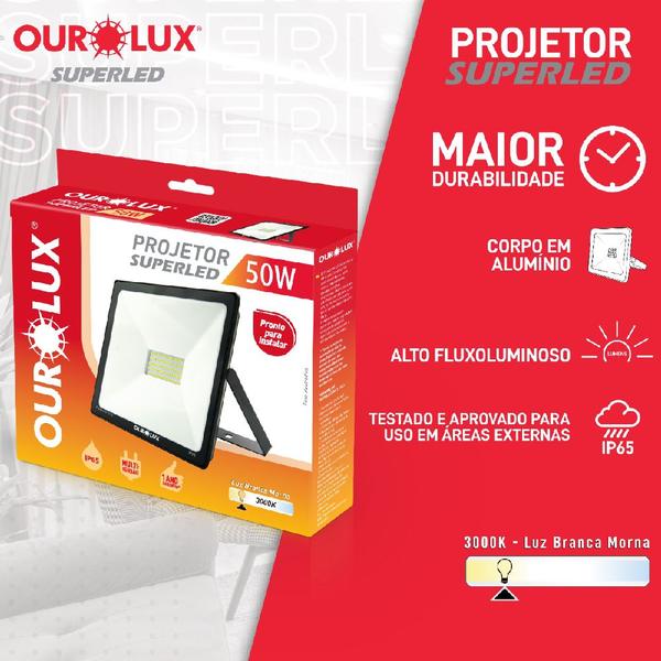 Imagem de Projetor Led Slim 50W Preto 3000K - OUROLUX