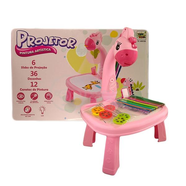 Imagem de Projetor para Desenho Infantil Mesa Pintura De Projeção Magica Brinquedos Aprendizagem Girafa Rosa