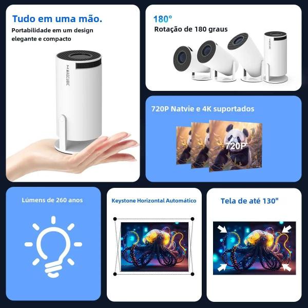 Imagem de Projetor Portátil 4k Wifi Android 11 260 Ansi Dual Wifi H713 Bt5.0 1280x720p Home Cinema Outdoor