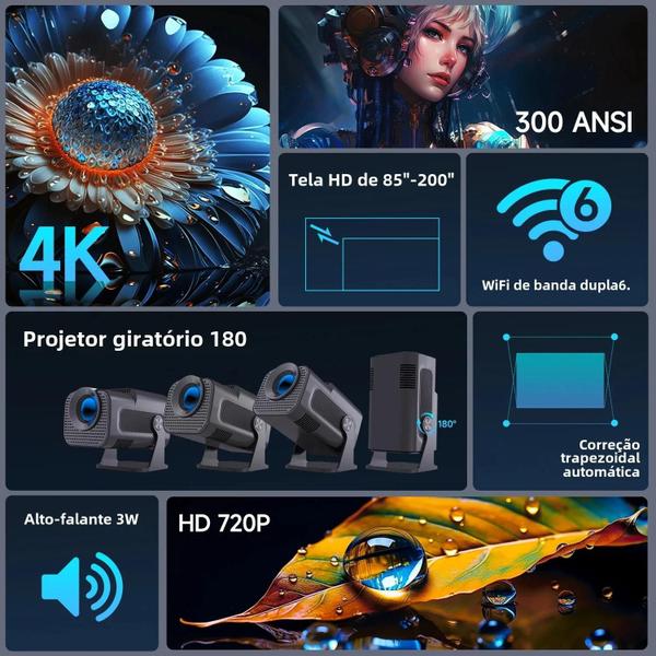 Imagem de Projetor Portátil 720p Android 11 4k Magcubic Hy320 300ansi Wifi6 Bt5.0 Cinema Ao Ar Livre Giratório