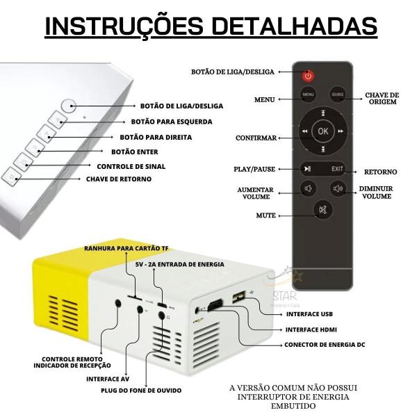 Imagem de Projetor Portátil Hd Led 1080P Controle Remoto Entrada Usb