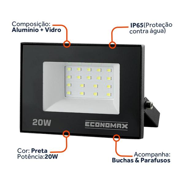 Imagem de Projetor Refletor Led 20w Branca Fria Bivolt Economax