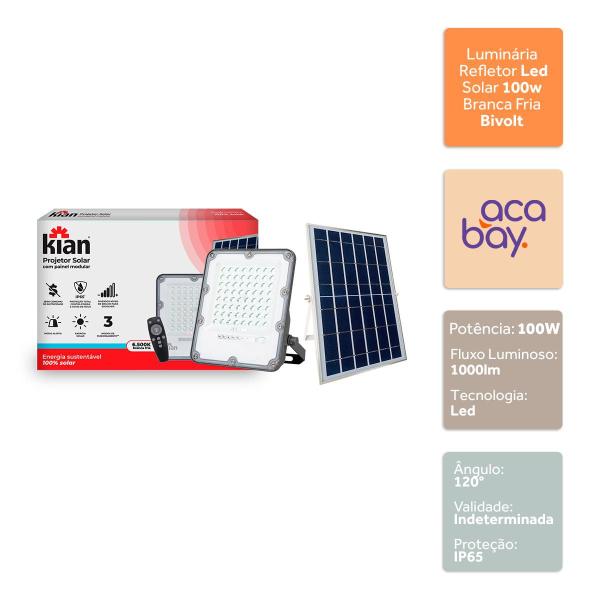 Imagem de Projetor Refletor Led Solar 100w 6500k Branca Fria