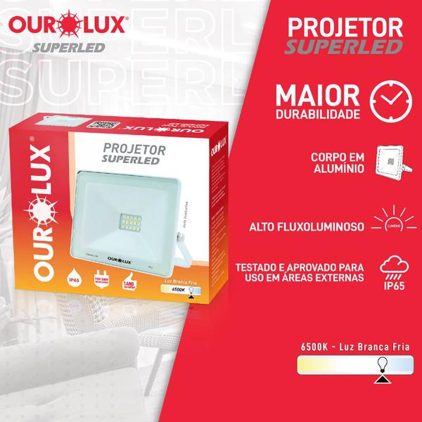 Imagem de Projetor Slim Superled Branco 50 Watts Bivolt 6500k - 03264 - OUROLUX