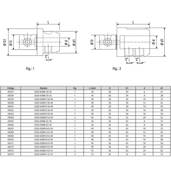 Imagem de Prolongador Porta Barra Weldon para Cone Modular Modelo CK36-H2M10-63-44