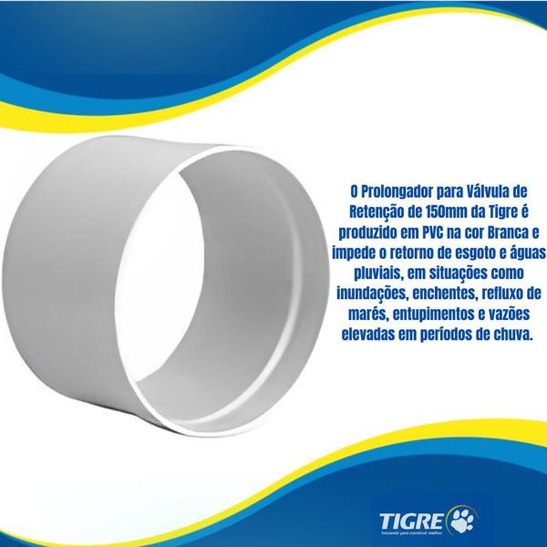 Imagem de Prolongamento Com Ponta Para Válvula De Retenção Anti Cheiro Enchente PVC Branca Esgoto 150mm Tigre