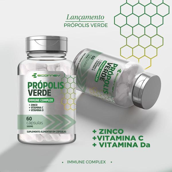 Imagem de Propolis Verde D3 C Zinco 500mg 60Cáp ( 2Cáps equivale 40 gotas)