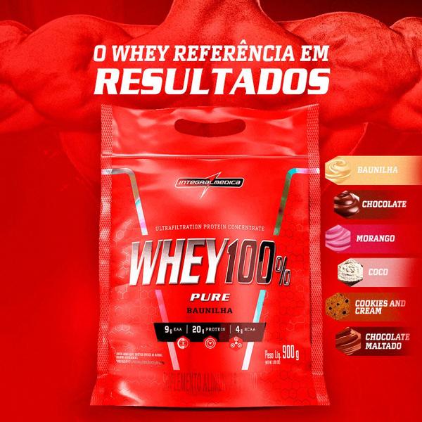 Imagem de Proteína Concentrada Integralmedica Whey 100% Pure Morango 900g Pouch