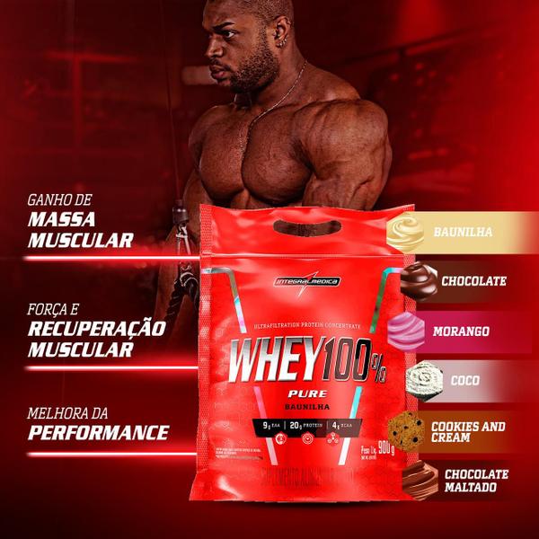 Imagem de Proteína Concentrada Integralmedica Whey 100% Pure Morango 900g Pouch