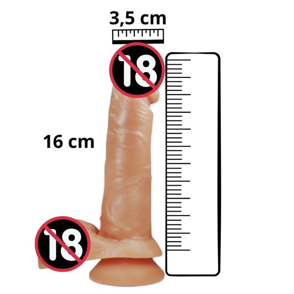 Imagem de Prótese Maciça Ponto G com Escroto Ventosa Veias Salientes 16 cm X 3,5 cm e Gel Lubrificante