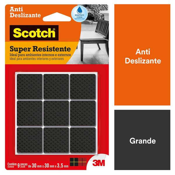 Imagem de Protetor Antideslizante Scotch Quadrado Preto Grande 9 Unidades - HB004262810 - 3M