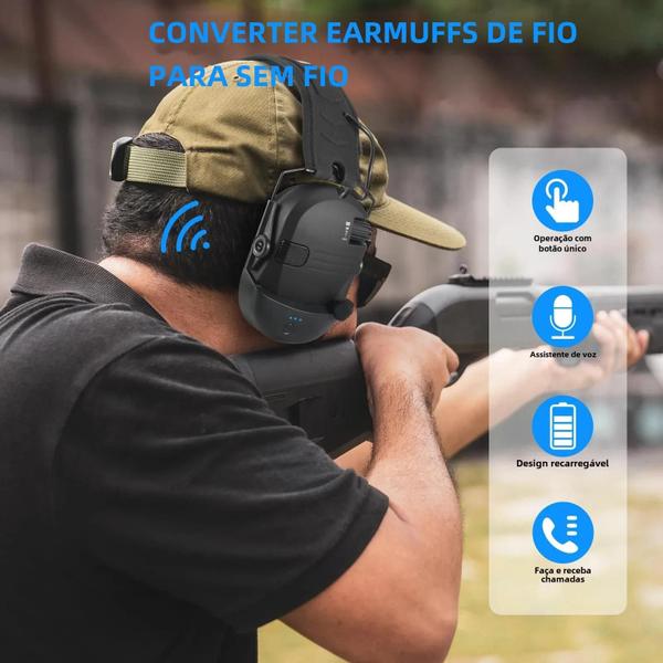 Imagem de Protetor Auditivo Tático Profissional com Bluetooth e Redução de Ruído - D20