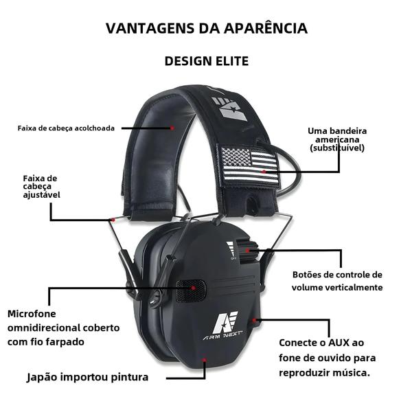 Imagem de Protetor Auditivo Tático Profissional com Bluetooth e Redução de Ruído - D20