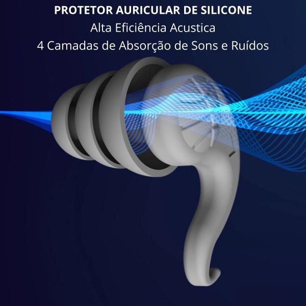 Imagem de Protetor Auricular Ouvido Tampão 2 Par Silicone Abafador Som