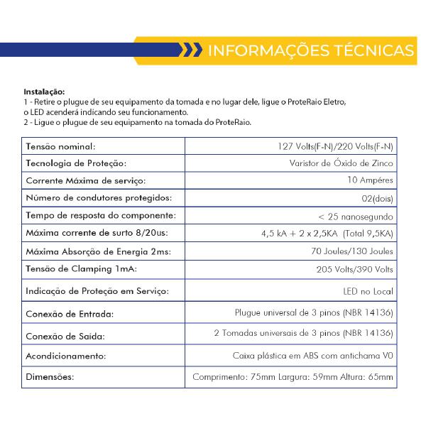 Imagem de Protetor Contra Raios Descargas Picos de energia 2 Tomadas para Eletrodomésticos 127v