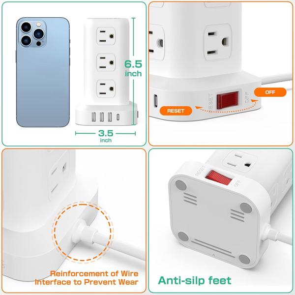 Imagem de Protetor contra sobretensão Power Strip Tower 12 tomadas 4 USB (1 USB C)