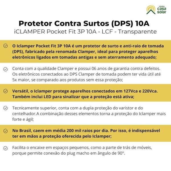 Imagem de Protetor contra surtos (DPS) 20A 127/220V 3 Pinos Transparente - Clamper