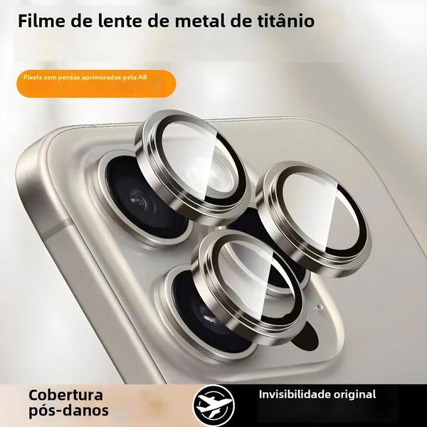 Imagem de Protetor de Lente de Câmera de Metal para iPhone 15 Pro Max e iPhone 13 - Anel de Vidro Temperado