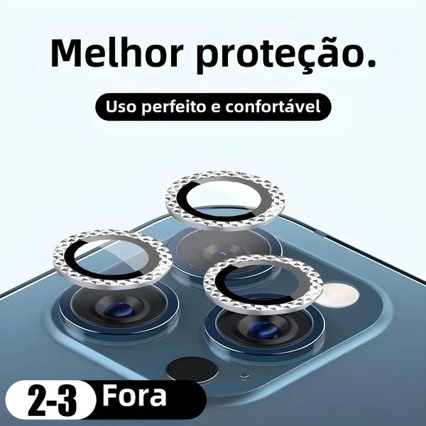 Imagem de Protetor de Lente de Câmera para iPhone 11/12/13/14/15 - Kit com 3 Peças