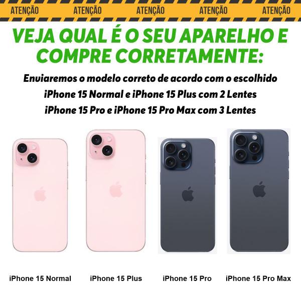 Imagem de Protetor de Lentes para Câmeras Compatível com iPhone 15 Normal 15 Plus 15 Pro e 15 Pro Max