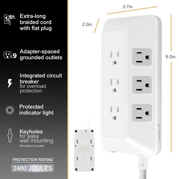 Imagem de Protetor de sobretensão GE UltraPro 9-Outlet 2480J com cabo de 1,8 m branco