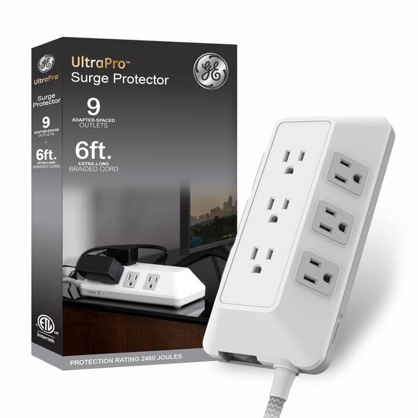 Imagem de Protetor de sobretensão GE UltraPro 9-Outlet 2480J com cabo de 1,8 m branco