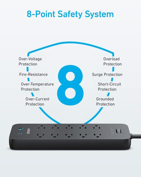 Imagem de Protetor de sobretensão Power Strip Anker 10 tomadas 2 portas USB