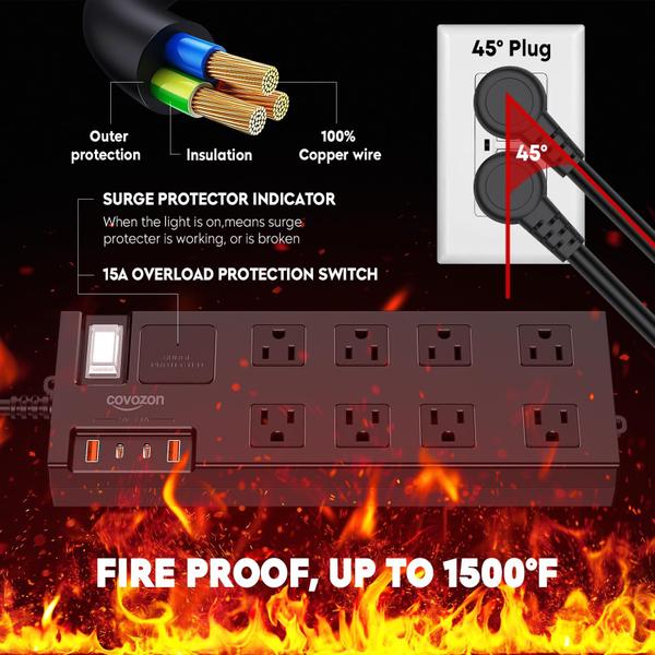 Imagem de Protetor de sobretensão Power Strip COVOZON Waterproof IPX6 com USB