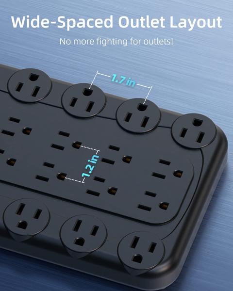 Imagem de Protetor de sobretensão Power Strip DEPOW 24 tomadas AC 6 USBs preto