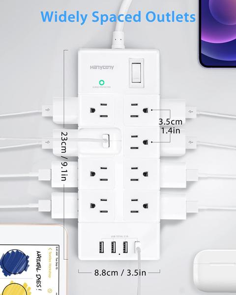 Imagem de Protetor de sobretensão Power Strip HANYCONY 16 tomadas com 4 USB