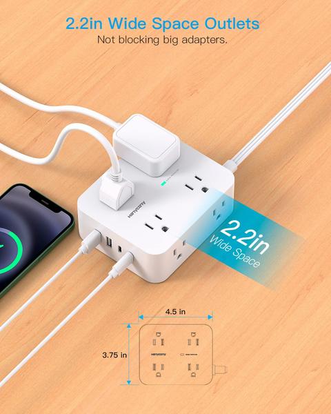 Imagem de Protetor de sobretensão Power Strip HANYCONY 8 tomadas 4 portas USB