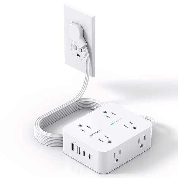 Imagem de Protetor de sobretensão Power Strip HANYCONY 8 tomadas 4 portas USB