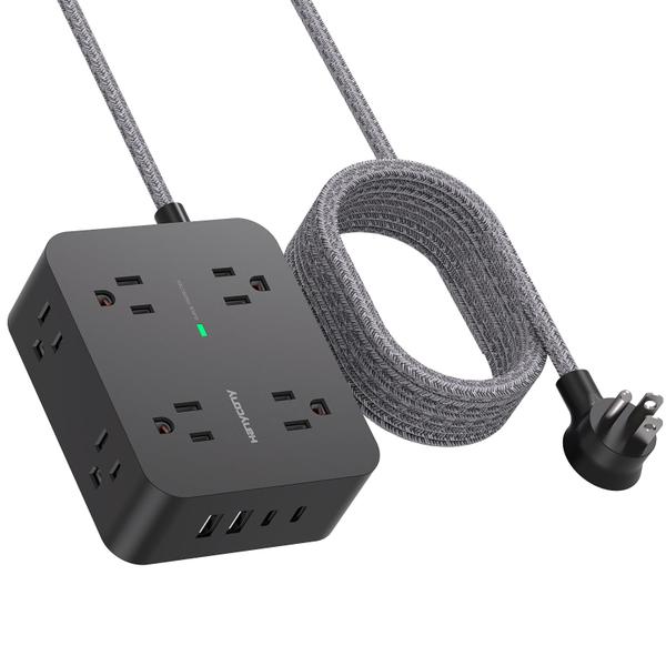 Imagem de Protetor de sobretensão Power Strip HANYCONY, cabo de 3 m, 8 tomadas, 4 USB