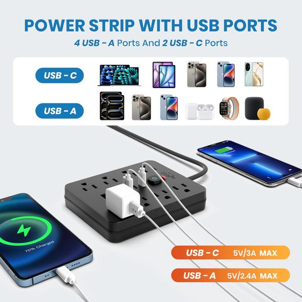 Imagem de Protetor de sobretensão Power Strip JouleLoom 8 tomadas 4 USB 2 USB C