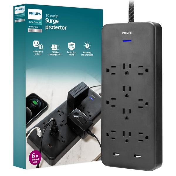 Imagem de Protetor de sobretensão Power Strip Philips EZfit 10-Outlet SPP3403B/37