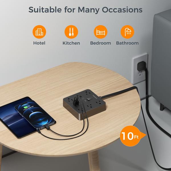 Imagem de Protetor de sobretensão Power Strip TESSAN 6 tomadas 3 USB (1 USB C)