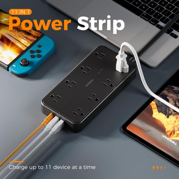 Imagem de Protetor de sobretensão Power Strip TESSAN 8 tomadas 3 portas USB