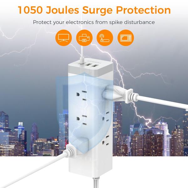 Imagem de Protetor de sobretensão Power Strip TESSAN de 10 pés com 9 tomadas, 3 USB