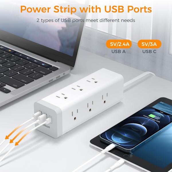 Imagem de Protetor de sobretensão Power Strip TESSAN de 10 pés com 9 tomadas, 3 USB