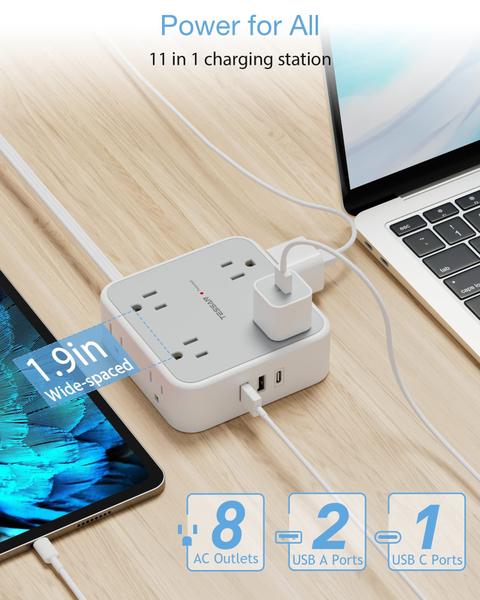 Imagem de Protetor de sobretensão Power Strip TESSAN de 15 pés com 8 tomadas, 3 USB