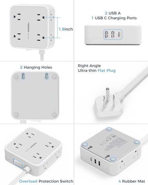 Imagem de Protetor de sobretensão Power Strip TESSAN de 15 pés com 8 tomadas, 3 USB