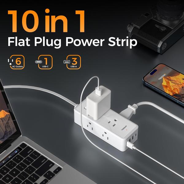 Imagem de Protetor de sobretensão Power Strip TESSAN Ultra Thin de 1,5 m com 6 tomadas