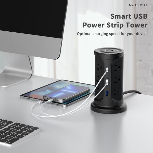 Imagem de Protetor de sobretensão Power Strip Tower com 12 tomadas AC e 3 USB