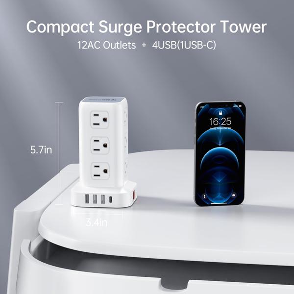 Imagem de Protetor de sobretensão Power Strip Tower com USB 12 tomadas e 4 USB