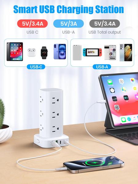 Imagem de Protetor de sobretensão Power Strip Tower Pluackg 12 AC 4 portas USB