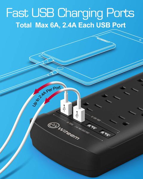 Imagem de Protetor de sobretensão Power Strip Witeem 12 tomadas 4 USB 6A preto