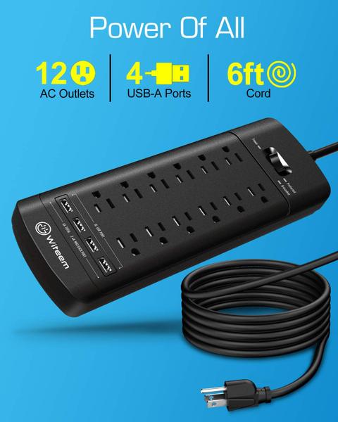 Imagem de Protetor de sobretensão Power Strip Witeem 12 tomadas 4 USB 6A preto