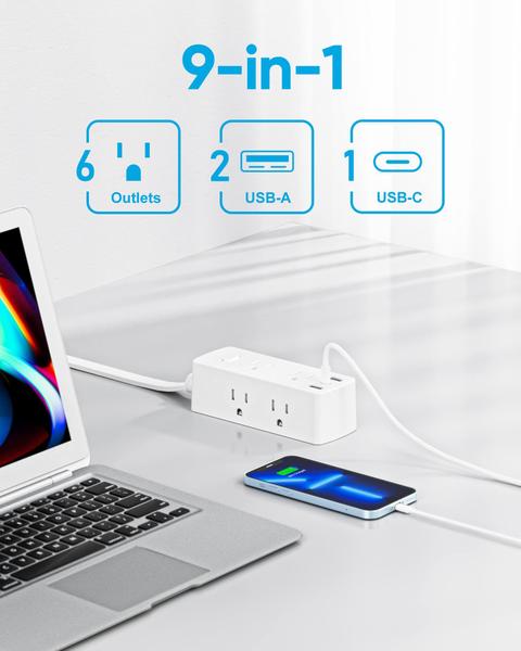 Imagem de Protetor de sobretensão Power Strip Yozisital 6 tomadas 3 portas USB