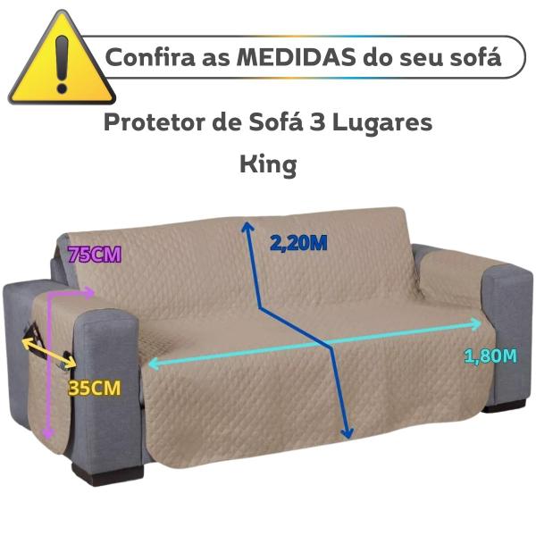 Imagem de Protetor de Sofá DUPLA FACE 3 Lugares King 1,80m Capa Retrátil Protetora Matelada Porta Objetos