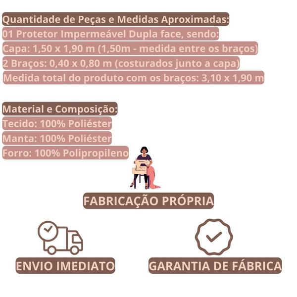 Imagem de Protetor de Sofá Dupla Face Impermeável com 1,50m de Assentos Entre os Braços